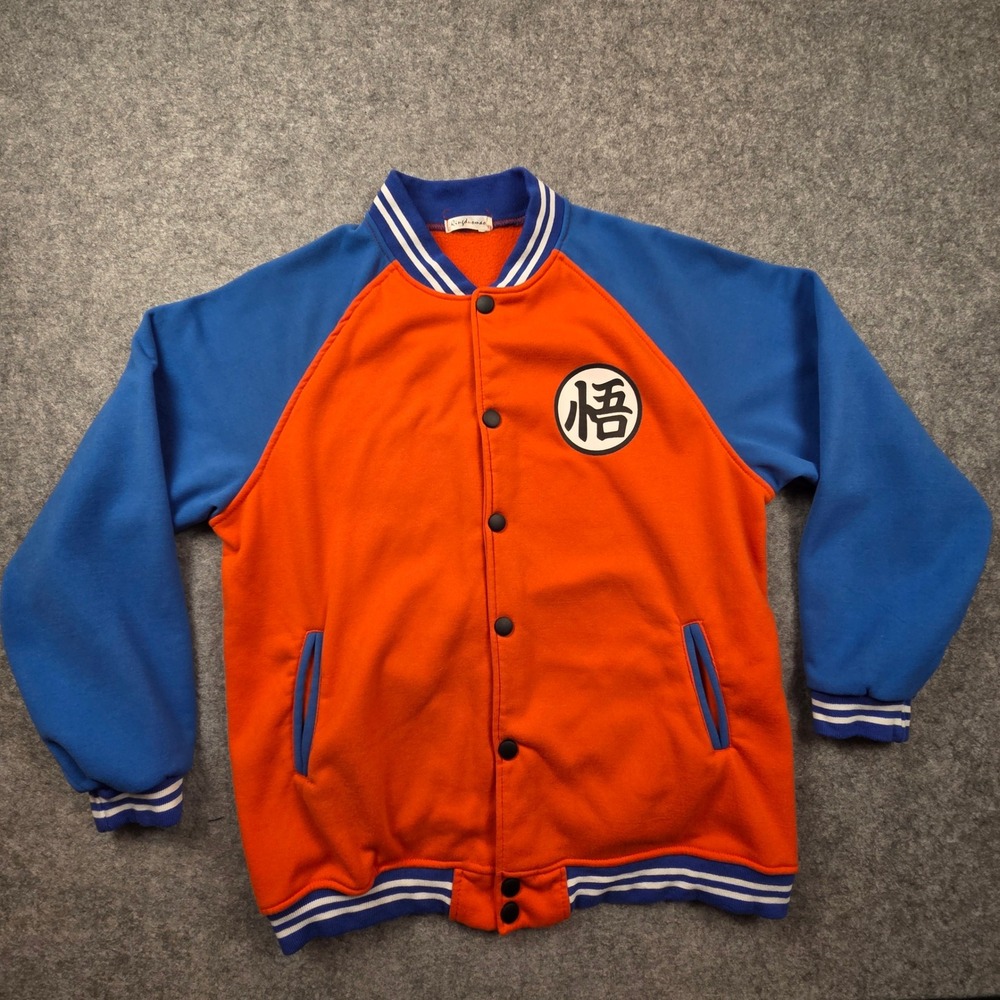 Dragon Ball Z Goku Kanji Varsity Jacket Orange Blue Fleece Lined Bomber Est Lg